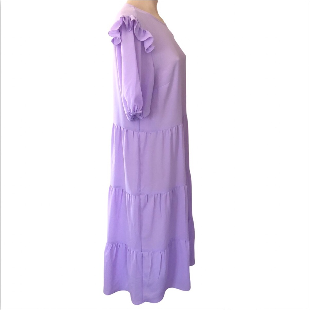 🌿 DIVIDED 🌿 womans tiered midi dress purple lightweight size L - Picture 3 of 9